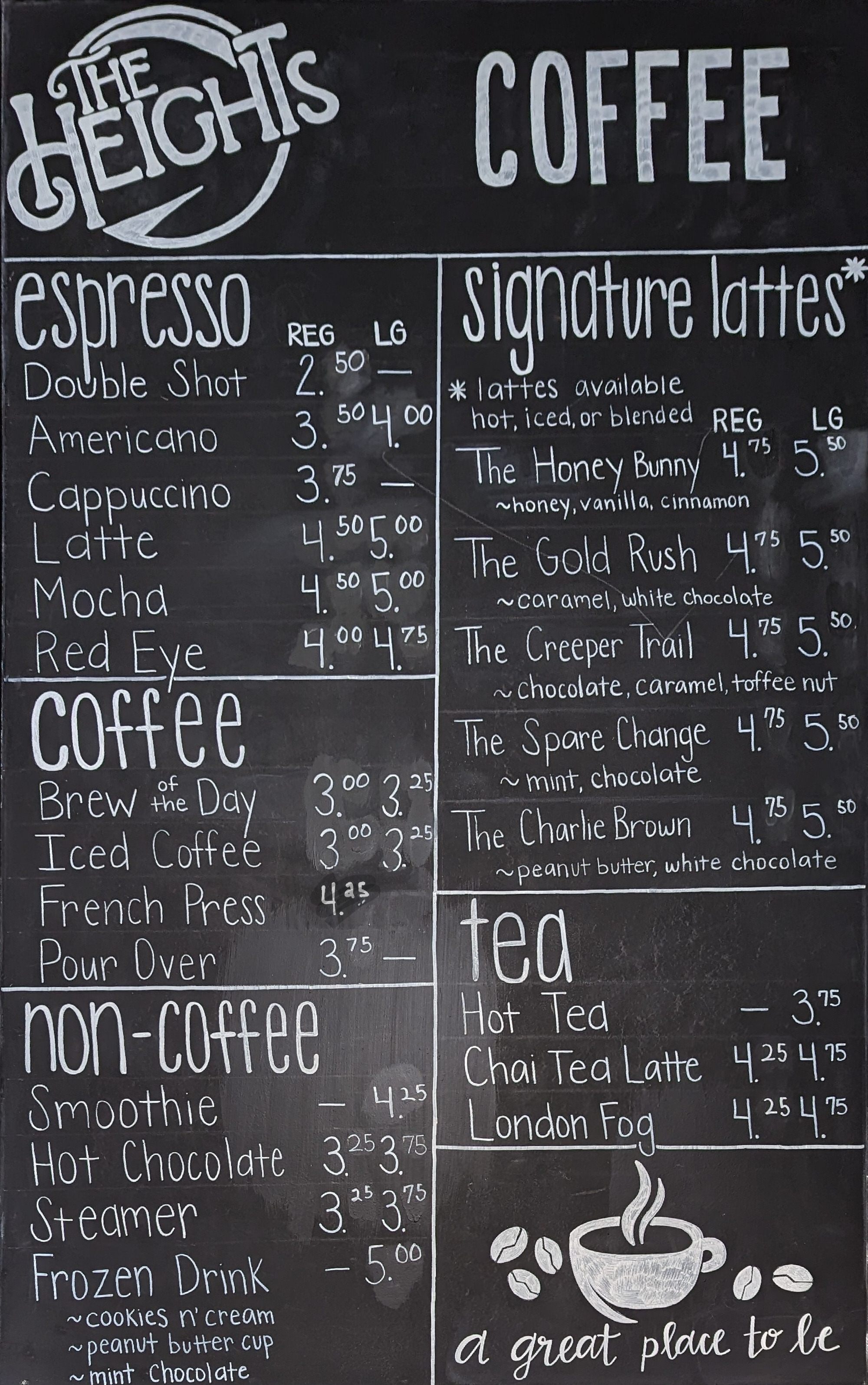 Coffee Shop menu at The Heights